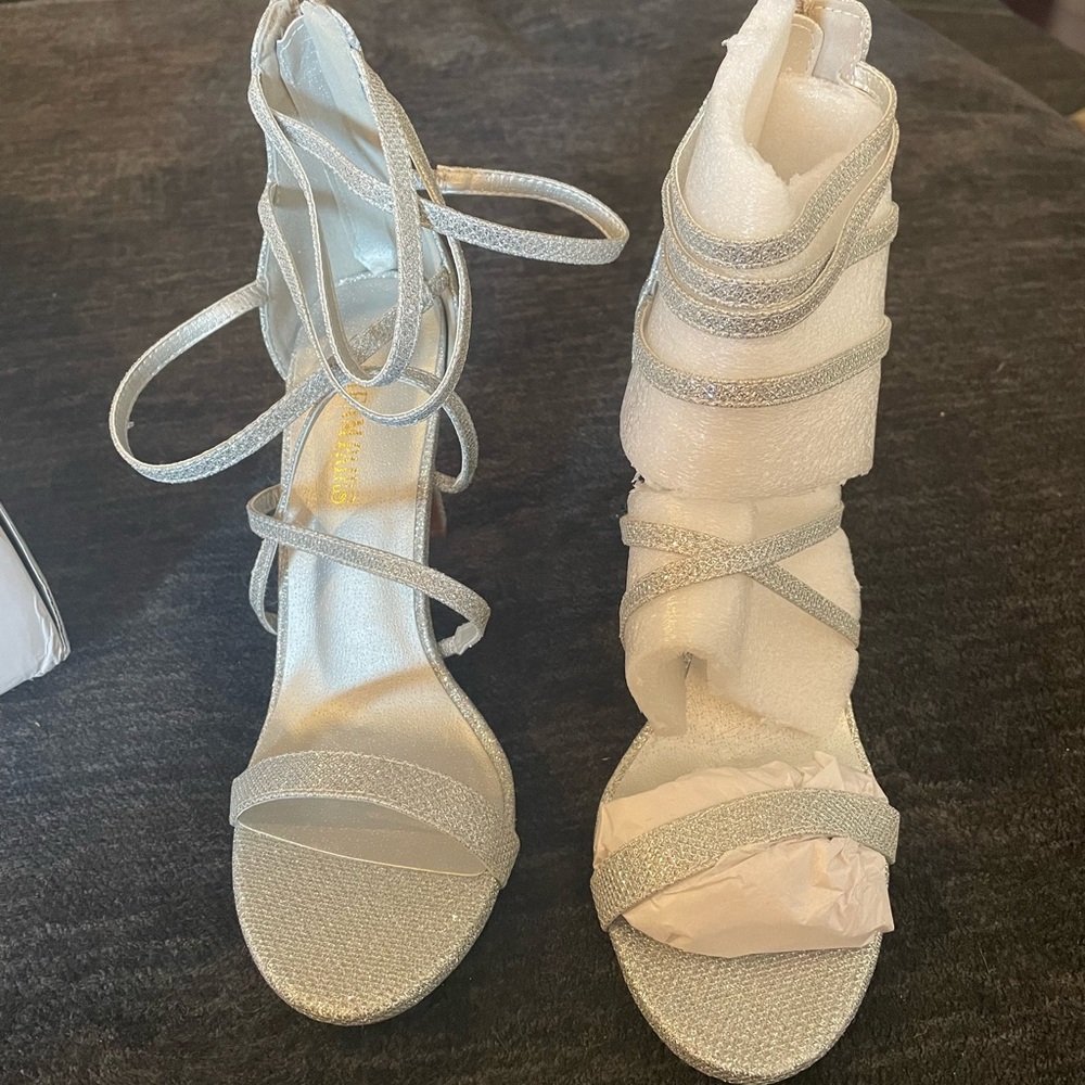 Silver strappy heels